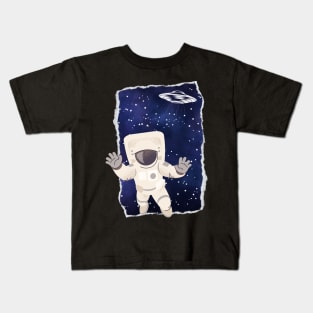 Floating astronaut Ufo alien abduction funny cute spaceship moon mars cosmic space Kids T-Shirt